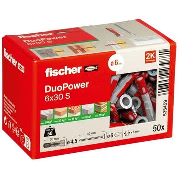 Universele plug met schroef | Fischer DuoPower | 50 stuks, Verzenden, Nieuw