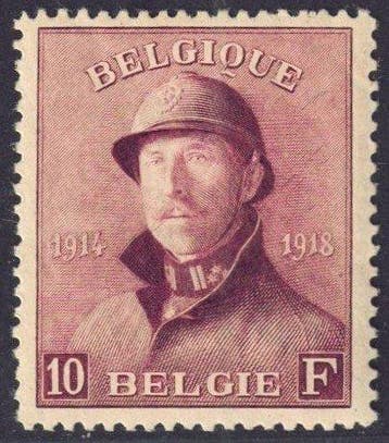 België 1919 - 10Fr. helm met variëteit sigaret in de, Gestempeld