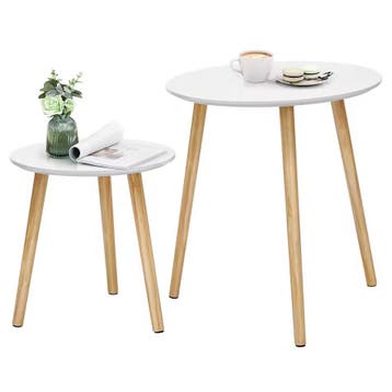 Nieuwe Set van 2 Scandinavische Ronde Bijzettafels - Wit, 45 tot 60 cm, Minder dan 55 cm, Verzenden, Rond