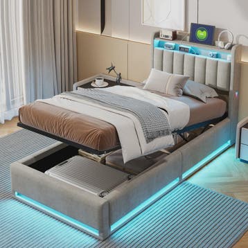 Stijlvol 1-Persoons Bed 90x200cm met LED, USB & Opbergruimte, Huis en Inrichting, Slaapkamer | Bedden, Verzenden, Nieuw