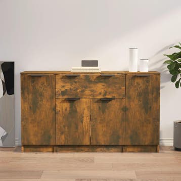 vidaXL Dressoirs 3 st bewerkt hout gerookt eikenkleurig, 100 tot 150 cm, Verzenden, Nieuw, 25 tot 50 cm