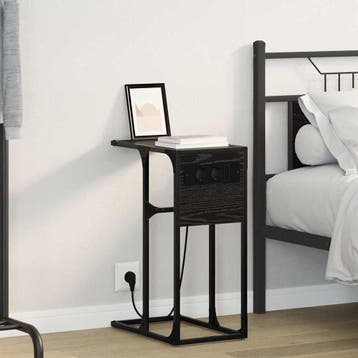 vidaXL Nachtkastje Zwart Eiken 41,5 x 26 x 60,5 cm Bewerkt, Minder dan 45 cm, Verzenden, Nieuw, 55 tot 70 cm