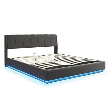 Tweepersoonsbed Tröstiar met LED 180x200 cm zwart [en.casa], Verzenden, Nieuw