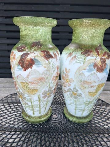 boheemse opaline - Vaas (2) - opaline glas - Antieke, Antiek en Kunst, Antiek | Glas en Kristal