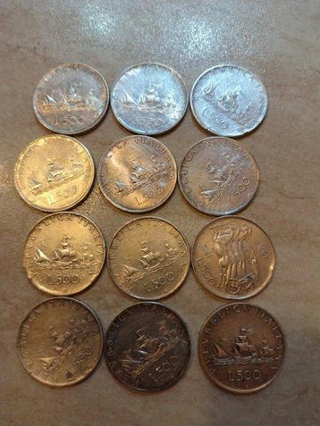 Italië, Republiek 500 Lire argento (12 monete) (Zonder