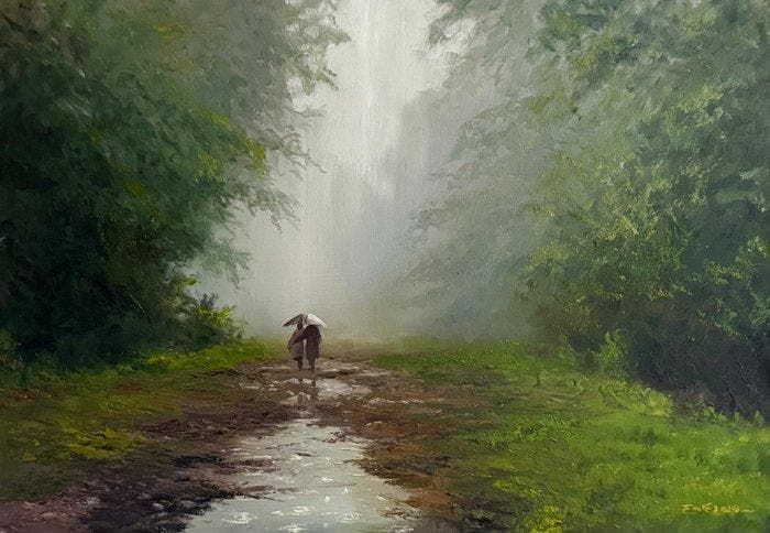 Emre Kinali (XXI) - A walk for two, Antiek en Kunst, Kunst | Schilderijen | Modern