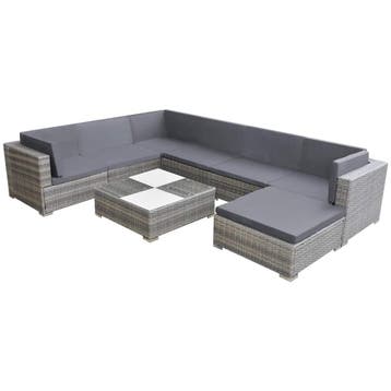 vidaXL 8-delige Loungeset met kussens poly rattan grijs, Verzenden, Nieuw, 8 zitplaatsen, Loungeset