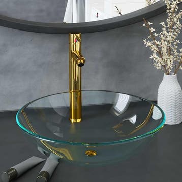 vidaXL Wastafel met kraan en pop-up afvoer gehard glas, Verzenden, Nieuw