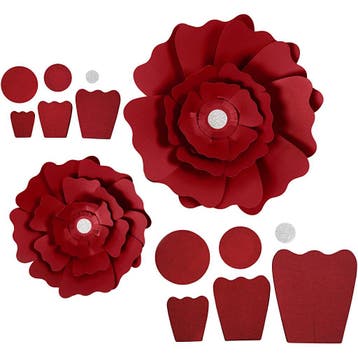 Papieren bloemen, d 15+25 cm, 230 gr, rood, 2 stuk/ 1 doos, Hobby en Vrije tijd, Kaarten | Zelf maken, Nieuw