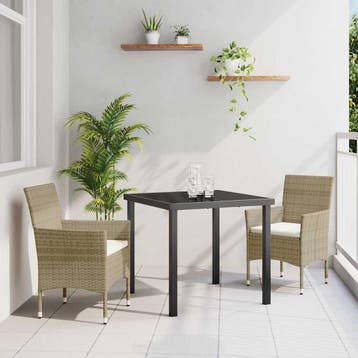 vidaXL Tuin eettafelset met kussen 3 pcs Beige poly rattan, Tuin en Terras, Verzenden, Nieuw, Rotan, 3 zitplaatsen