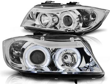 Koplampen BMW 3 serie E90 E91 Angel Eyes chroom, Ophalen of Verzenden, Nieuw