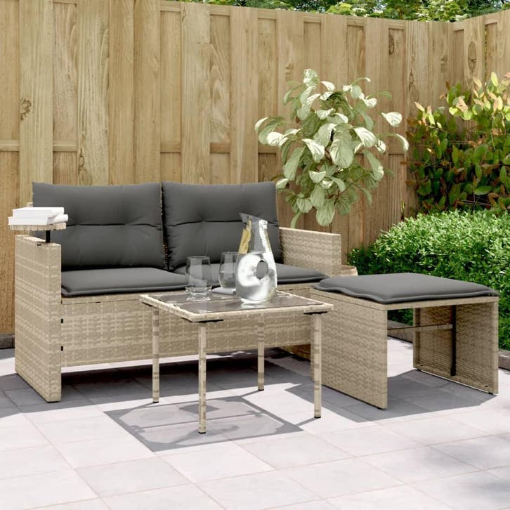 vidaXL 3-delige Loungeset met kussens poly rattan lichtgrijs, Tuin en Terras, Tuinsets en Loungesets, Loungeset, Nieuw, Verzenden