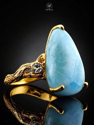 Larimar edelsteenring - 925 sterlingzilver goudlaag -
