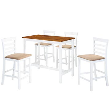 vidaXL Bartafel- en barstoelenset massief hout bruin en wit, Verzenden, Nieuw