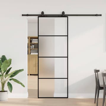vidaXL Schuifdeur met beslagset 76x205 cm ESG glas zwart, Verzenden, Nieuw