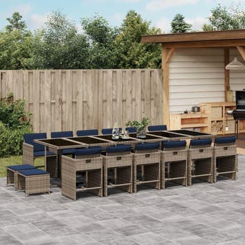 vidaXL 17-delige tuinset met kussens, grijs polyrotan, Verzenden, Nieuw, 6 zitplaatsen, Tuinset
