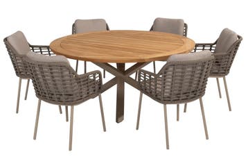 Taste Puglia/Prado 6-persoons ronde dining tuinset Ø160 cm., Verzenden, Nieuw, Hout, Tuinset