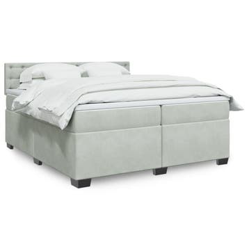 vidaXL Boxspring met matras fluweel lichtgrijs 200x200 cm, Verzenden, Overige maten, 200 cm, Nieuw