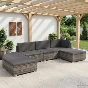 vidaXL 6-delige Loungeset met kussens poly rattan grijs, Verzenden, Nieuw, 6 zitplaatsen, Loungeset