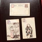 China 1900/1900 - Drie postkaarten uit de Qing-periode met, Postzegels en Munten, Gestempeld