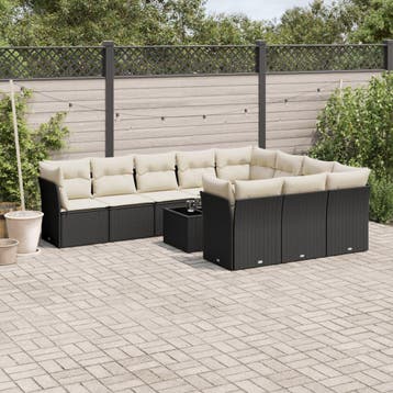vidaXL 11-delige Loungeset met kussens poly rattan zwart, Verzenden, Nieuw, Loungeset