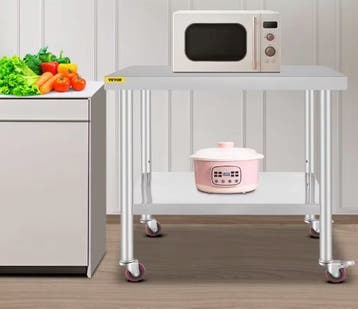 Roestvrijstalen Keukentafel met Wielen &amp; Legplank, Verzenden, Nieuw