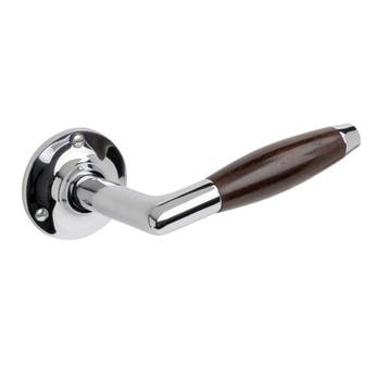Geveerde deurklink Retro palissander met ronde rozetten i..., Ophalen of Verzenden, Nieuw, IJzer, Klink of Kruk