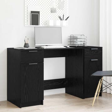 vidaXL Bureau met lade Zwart Eiken 133 x 50 x 75 cm Bewerkt, Verzenden, Nieuw