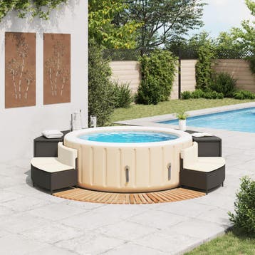 vidaXL Hottub-ombouw poly rattan en massief acaciahout zwart, Verzenden, Nieuw