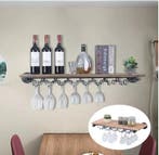 Wand Wijnrek Hout en Metaal – Industrieel Rek met Glashouder, Huis en Inrichting, Woonaccessoires | Wijnrekken, Verzenden, Nieuw