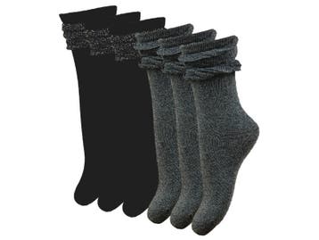 6 paar Meisjessokken - Ruches - Zwart-Grijs, Verzenden, Nieuw