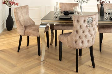 Chesterfield Stoel CASTLE DELUXE beige fluweel met, Ophalen of Verzenden, Nieuw