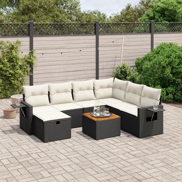 vidaXL 8-delige Loungeset met kussens poly rattan zwart, Verzenden, Nieuw, Loungeset