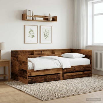 vidaXL Dagbed met lade met plank met hoofdeinde Oud hout, Huis en Inrichting, Verzenden, Nieuw, Bruin, Hout