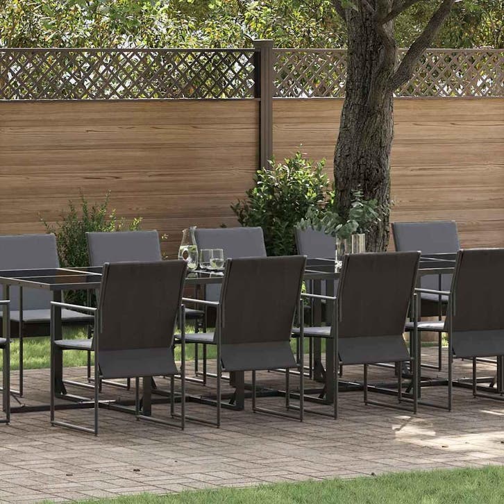 vidaXL Tuin eettafelset 13 pcs Zwart Staal, Tuin en Terras, Tuinsets en Loungesets, Nieuw, Rvs, Verzenden