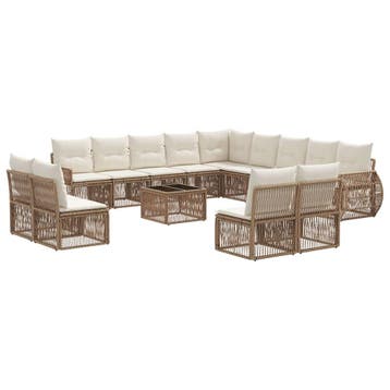 vidaXL Tuinbankenset 14 pcs Beige en Crème Wit poly rattan, Verzenden, Nieuw, 4 zitplaatsen