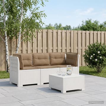 vidaXL 3-zits tuinbank met kussens in rattanlook PP Wit, Verzenden, Nieuw