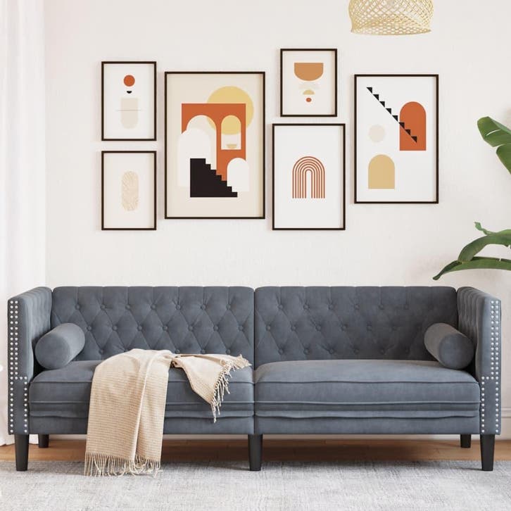 vidaXL Driezitsbank Chesterfield-stijl en bolsters fluweel, Huis en Inrichting, Banken | Bankstellen, Nieuw, Stof, Driepersoons