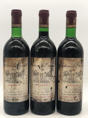 3 x 75cl Chateau des Tuquets Bordeaux 1985 (rood), Ophalen of Verzenden, Nieuw, Frankrijk, Rode wijn