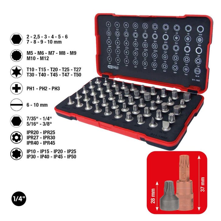 KS Tools 1/4 Extra Korte Bit-dopsleutelset 50-delig, Auto diversen, Autogereedschap, Nieuw, Verzenden