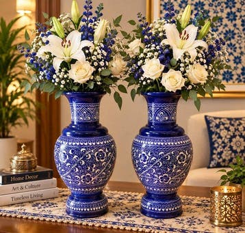 Wood Land Pair of Traditional Multani Hand-Painted - Vaas