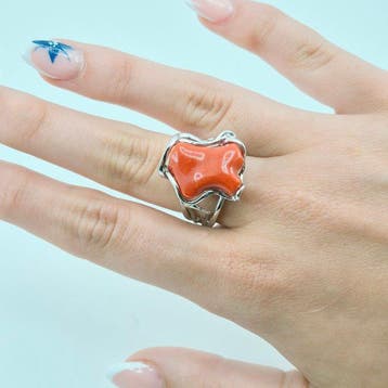 Koraal - Zilver - Ring - CORALLO MEDITERRANEO, Antiek en Kunst