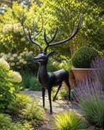 Sculptuuur voor buiten, XXL Zwart Hertbeeld – Aluminium –