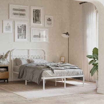 vidaXL Bedframe met hoofdbord metaal wit 120x200 cm, Verzenden, Wit, Nieuw, Twijfelaar
