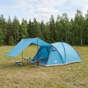 vidaXL Huisje Tent met dak Blauw 6-persoons Polyester en, Verzenden, Nieuw, Tot en met 2
