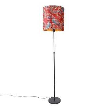 Vloerlamp zwart kap pauw dessin rood 40 cm - Parte, Verzenden, Nieuw, Modern