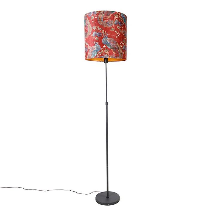Vloerlamp zwart kap pauw dessin rood 40 cm - Parte, Huis en Inrichting, Lampen | Vloerlampen, Nieuw, Verzenden