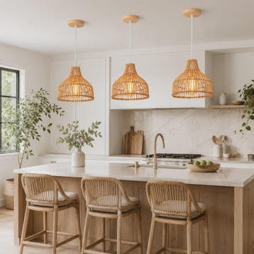 Rieten Hanglamp 24cm - Boho Stijl Plafondlamp voor Keuken, W, Verzenden, Nieuw