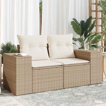 vidaXL Tuinbank 2-zits met kussens poly rattan beige, Verzenden, Nieuw