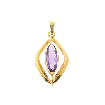 Bicolor gouden hanger met synthetische paarse edelsteen, Ophalen of Verzenden, Gebruikt, Goud, Overige merken